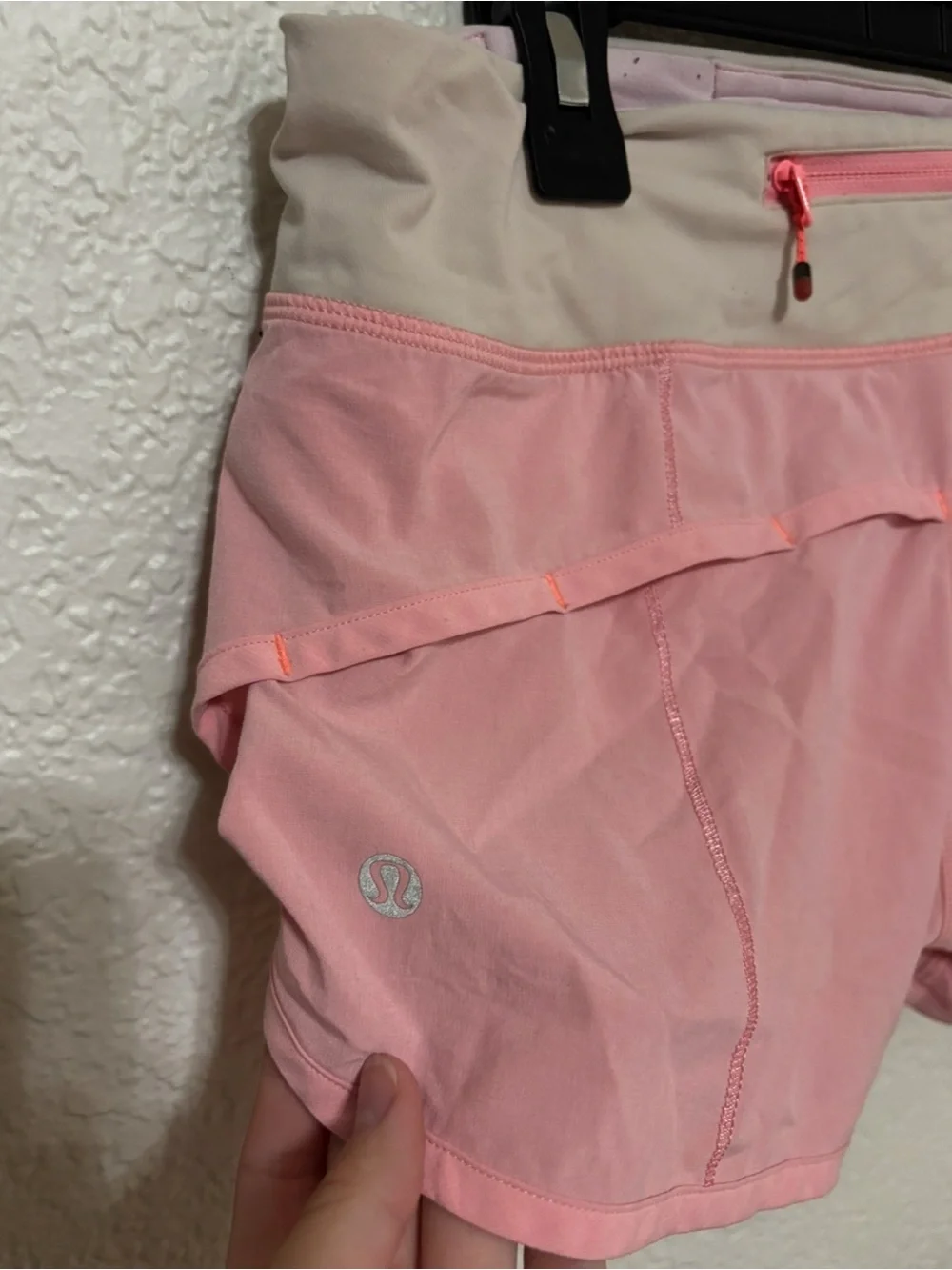 Lululemon Speed Ups Pink Athletic Shorts with Cream Waistband